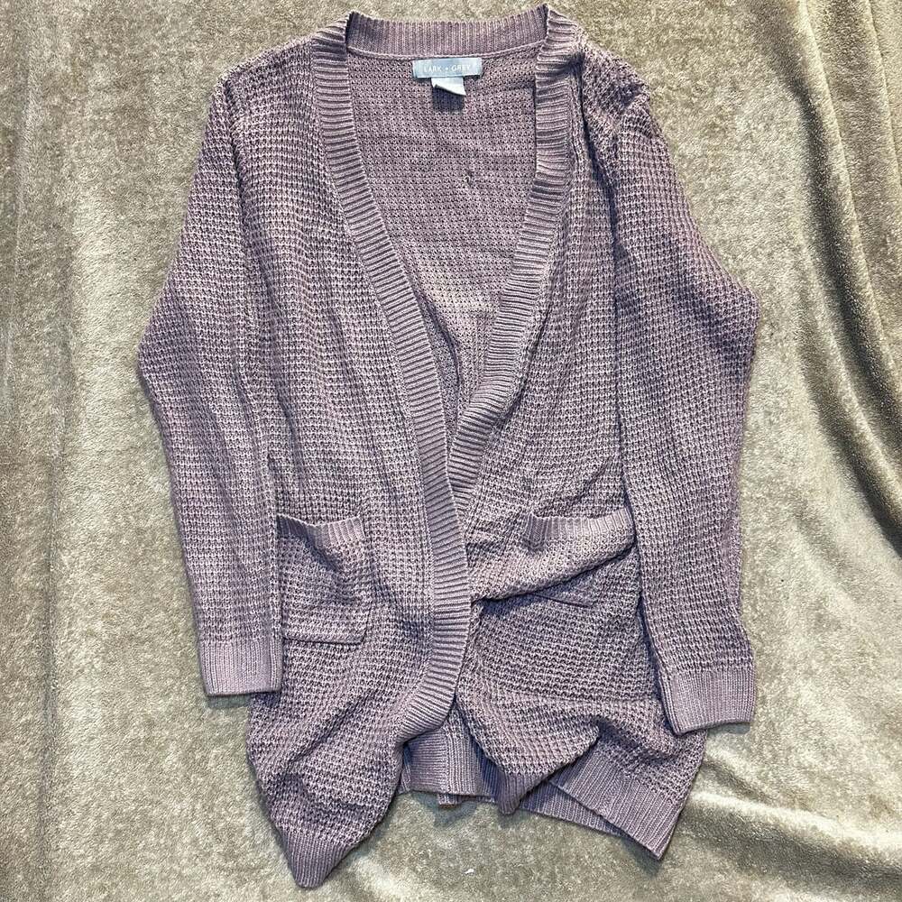 Lark + Grey Women's Purple Waffle Knit Cardigan Sweater, Size 2X